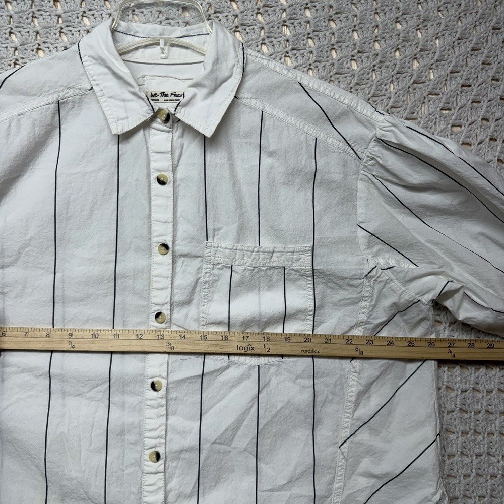 Free People We The Free Women Blouse M Oversize White Striped Button Up Cotton - Picture 5 of 11